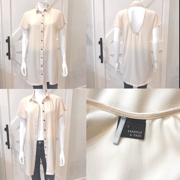 NWOT Anthropologie Open Scoop Back Collared Button Down Front Flowy Tunic Dress - Picture 1 of 7